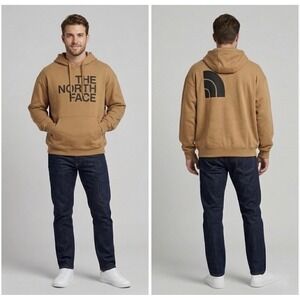 The North Face Mens XL Tan Brown Graphic Logo Pullover Hoodie Sweatshirt A8121